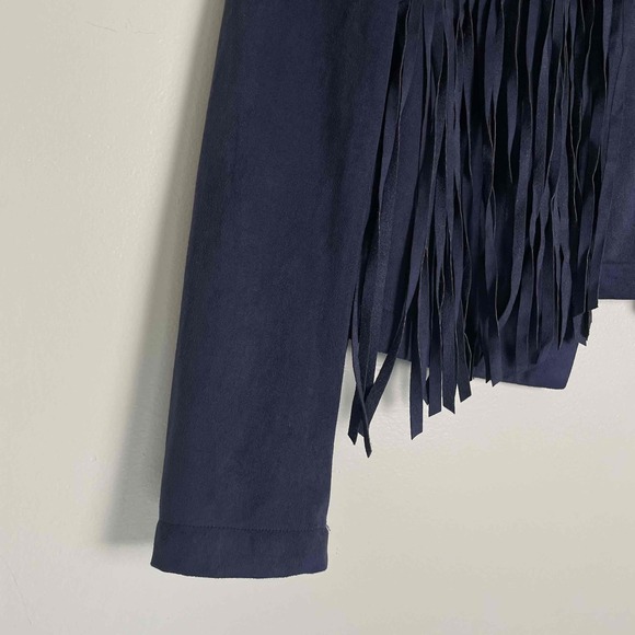 Vero Moda Women's Navy Open Faux Suede Southwestern Fringe Jacket Extra Small - Picture 4 of 11